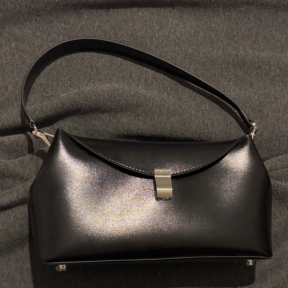 Charles & Keith Shiny Black Shoulder Bag - Picture 1 of 9